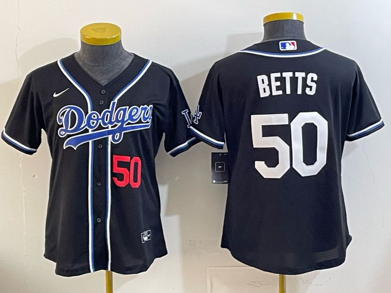 Youth Nike 2026 Los Angeles Dodgers #50 Betts Black Game MLB Jersey 04